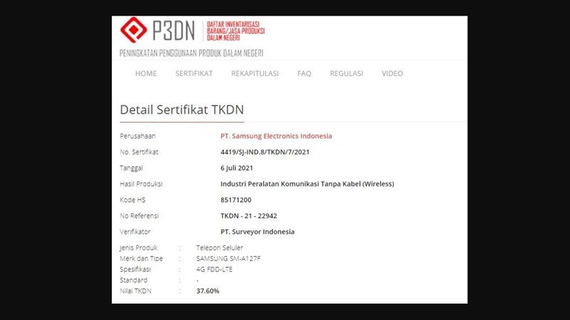 SM-A127F được TKDN chứng nhận SM-A127F được TKDN chứng nhận