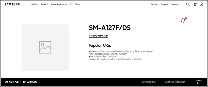 SM-A127F/DS được cho là tên mã của Galaxy A12s, xuất hiện trên trang hỗ trợ của Samsung Philippines SM-A127F/DS được cho là tên mã của Galaxy A12s, xuất hiện trên trang hỗ trợ của Samsung Philippines